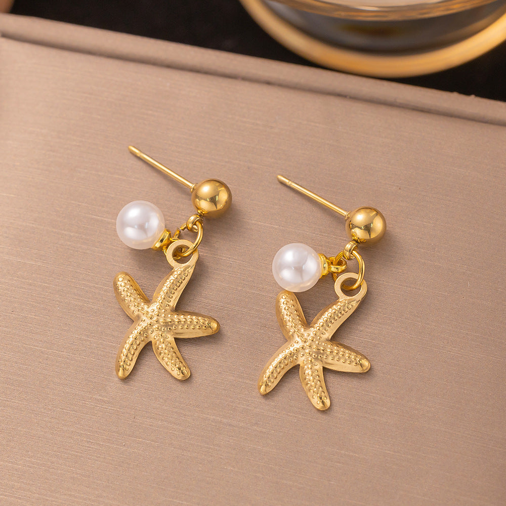 Pearl Earrings Titanium Steel 18K Gold Plated Fashion Jewelry