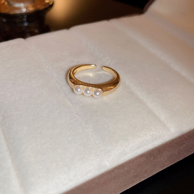 Real Gold Plated Zircon Cat's Eye Double Layer Open Ring