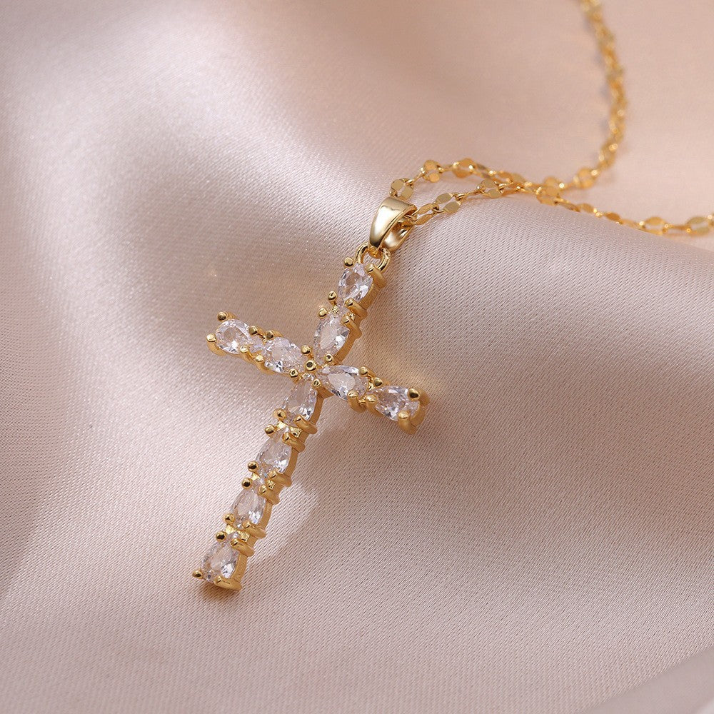 Cross Pendant Zircon Necklace for Women