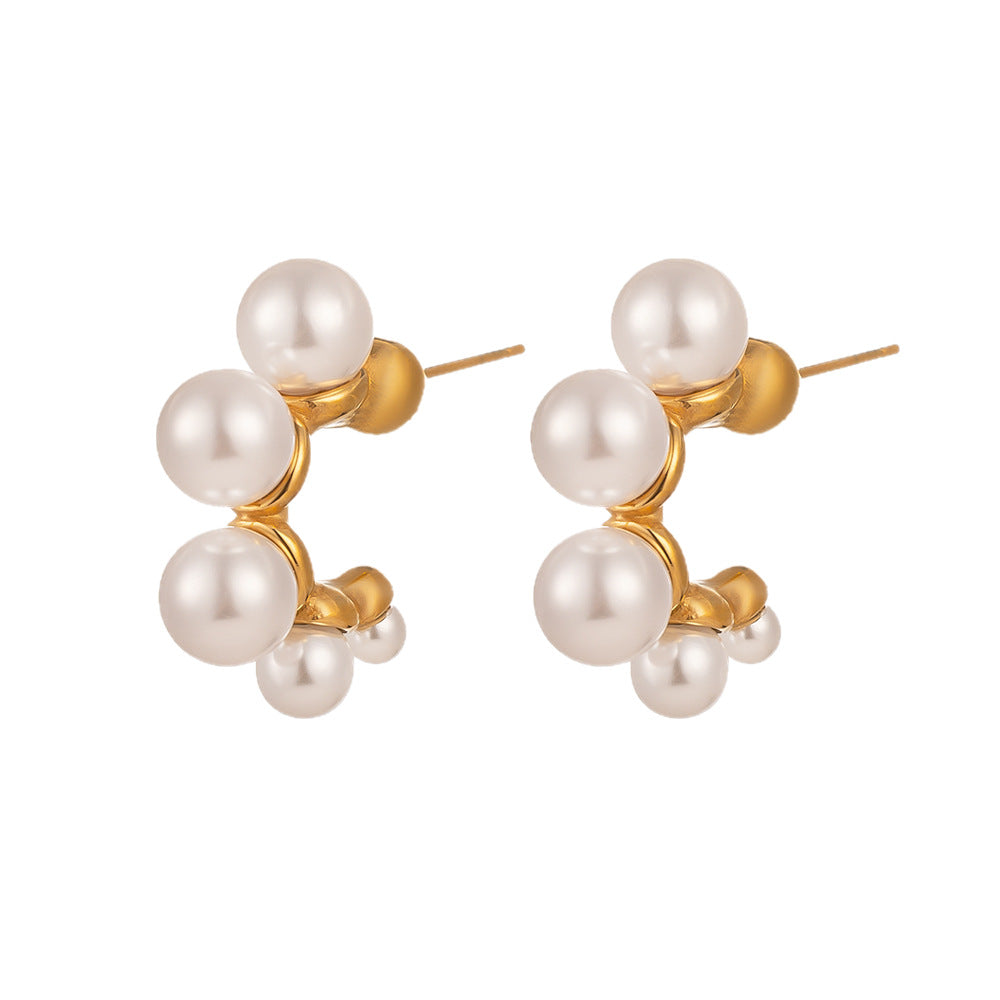 Pearl Earrings Titanium Steel 18K Gold Plated Fashion Jewelry