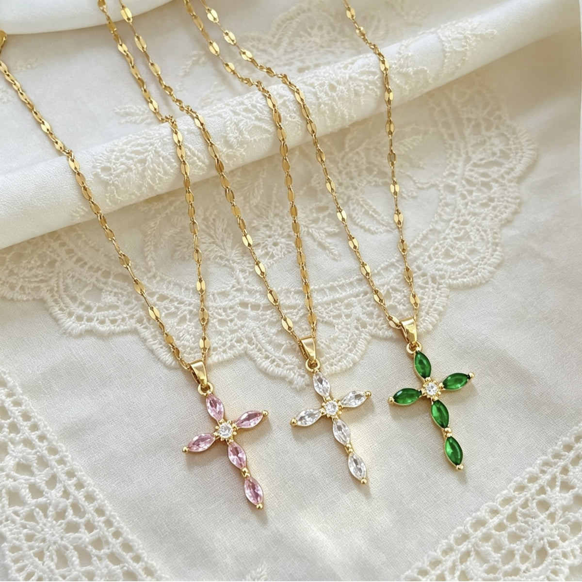 Light Luxury Full Diamond Cross Necklace Titanium Steel Clavicle Chain