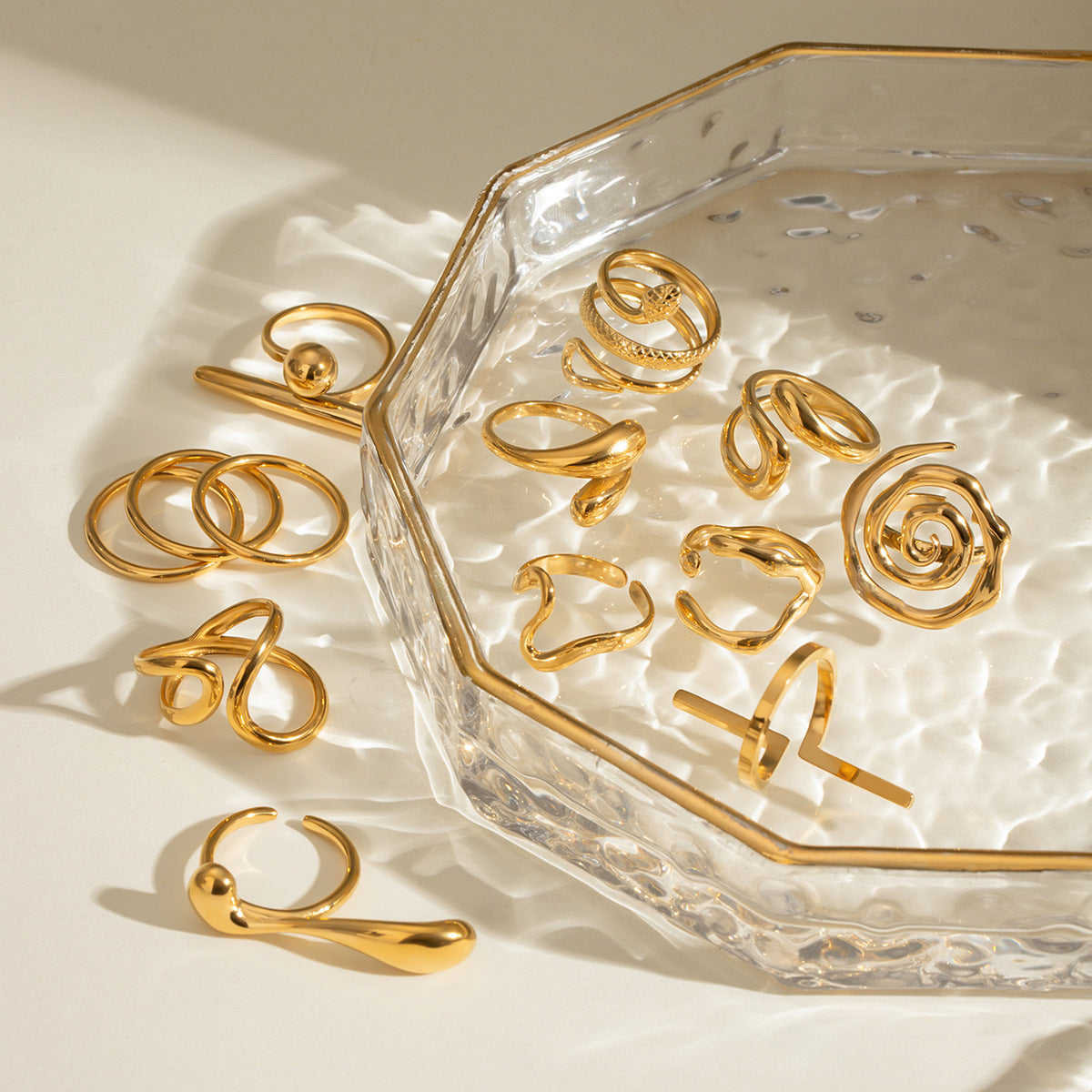 European American Style Titanium Steel Geometric Rings