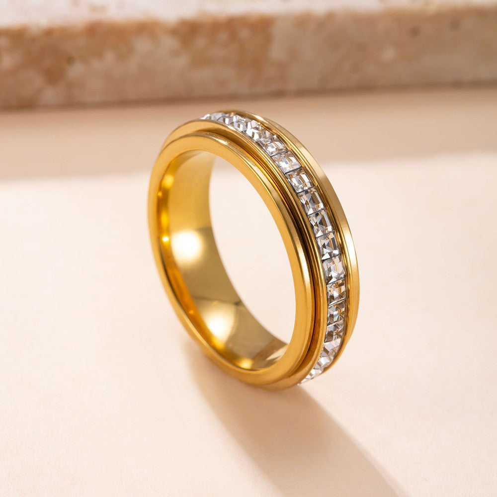 Rotatable Square Diamond Stainless Steel Ring