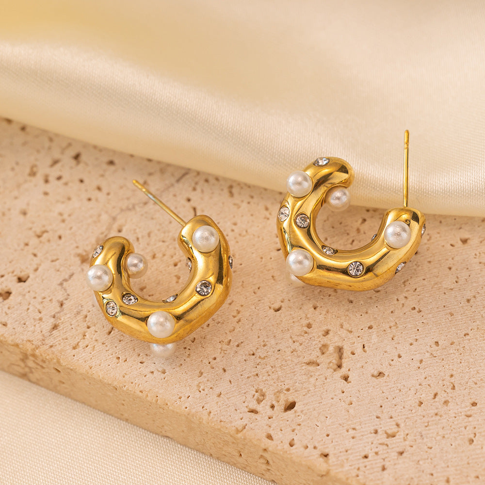 Pearl Earrings Titanium Steel 18K Gold Plated Fashion Jewelry