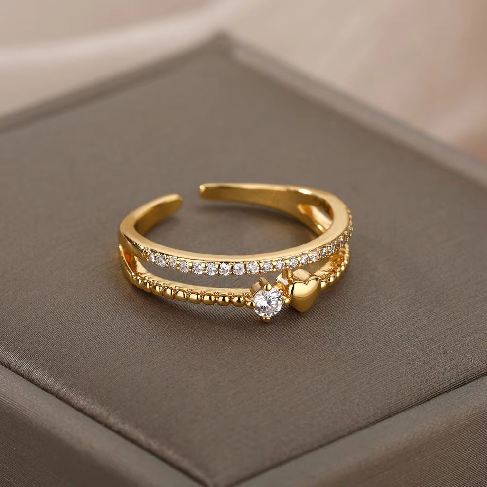 18K Gold-Plated Zircon Leaf Open Ring for Women