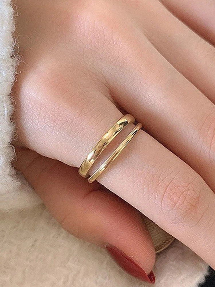 Double Layer Geometric Open Ring Stainless Steel Jewelry