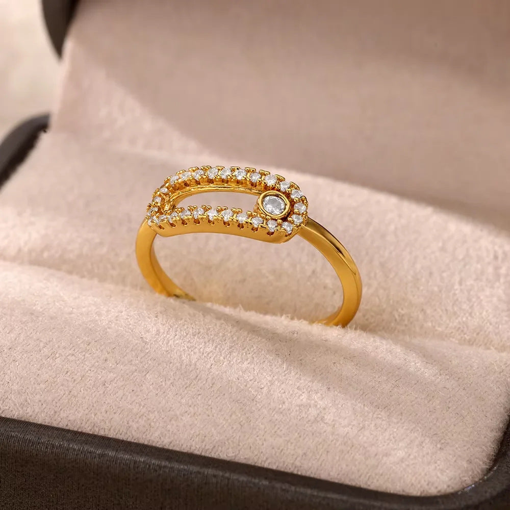 18K Gold-Plated Zircon Leaf Open Ring for Women