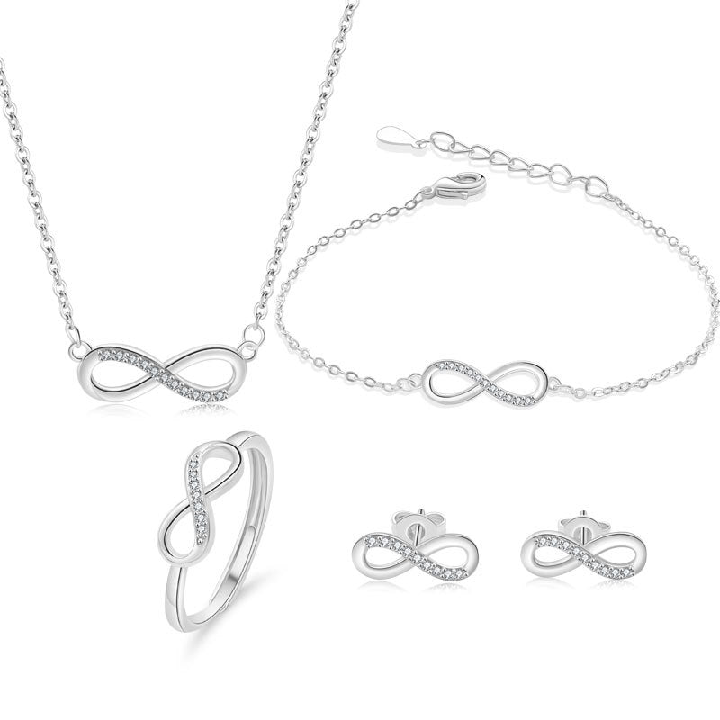 Clavicle Chain Bracelet Zircon 8-shaped Earrings Jewelry