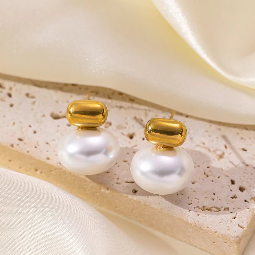 Pearl Earrings Titanium Steel 18K Gold Plated Fashion Jewelry
