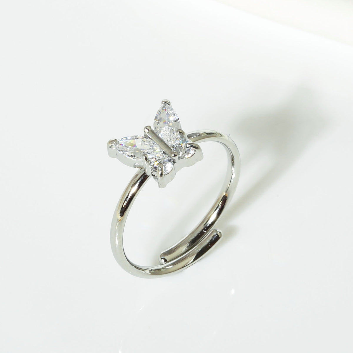 Adjustable Zircon Butterfly Ring Stainless Steel Women's Jewelry