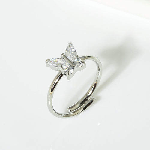 Adjustable Zircon Butterfly Ring Stainless Steel Women's Jewelry