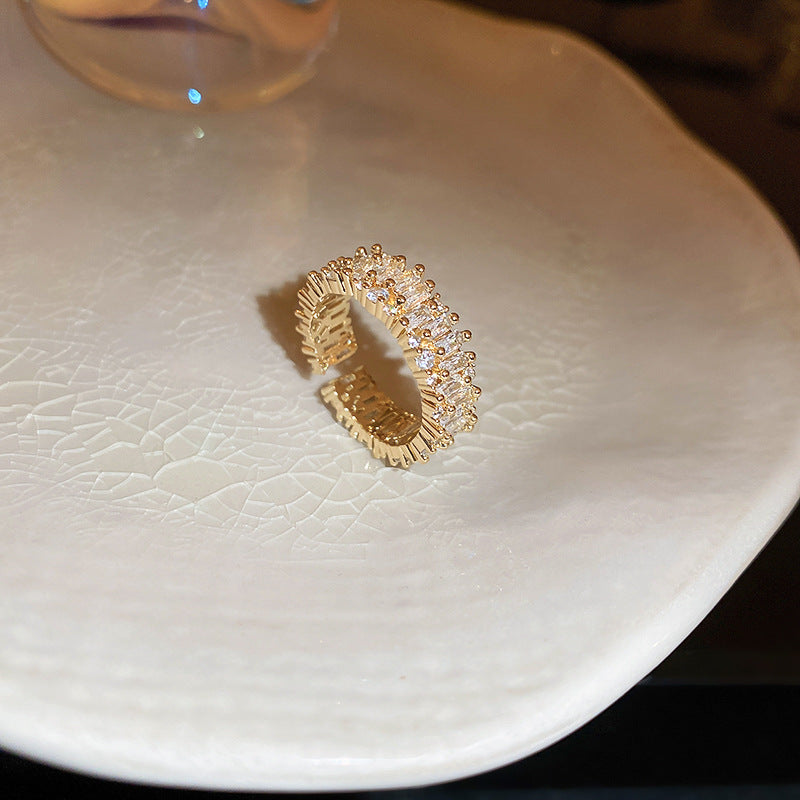 Real Gold Plated Zircon Cat's Eye Double Layer Open Ring