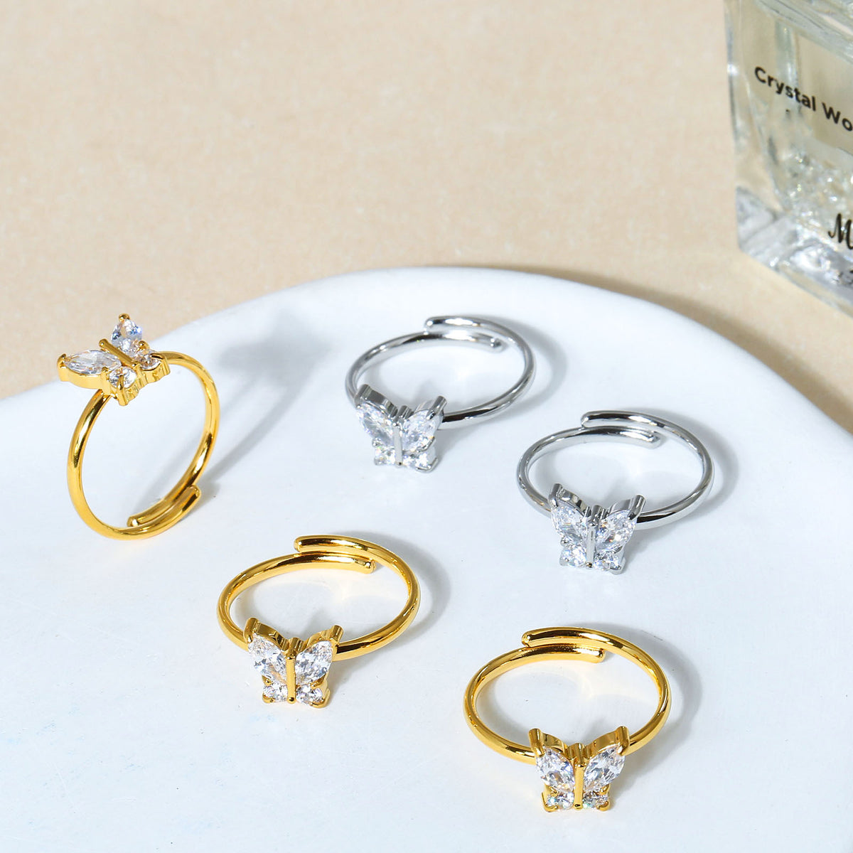 Adjustable Zircon Butterfly Ring Stainless Steel Women's Jewelry