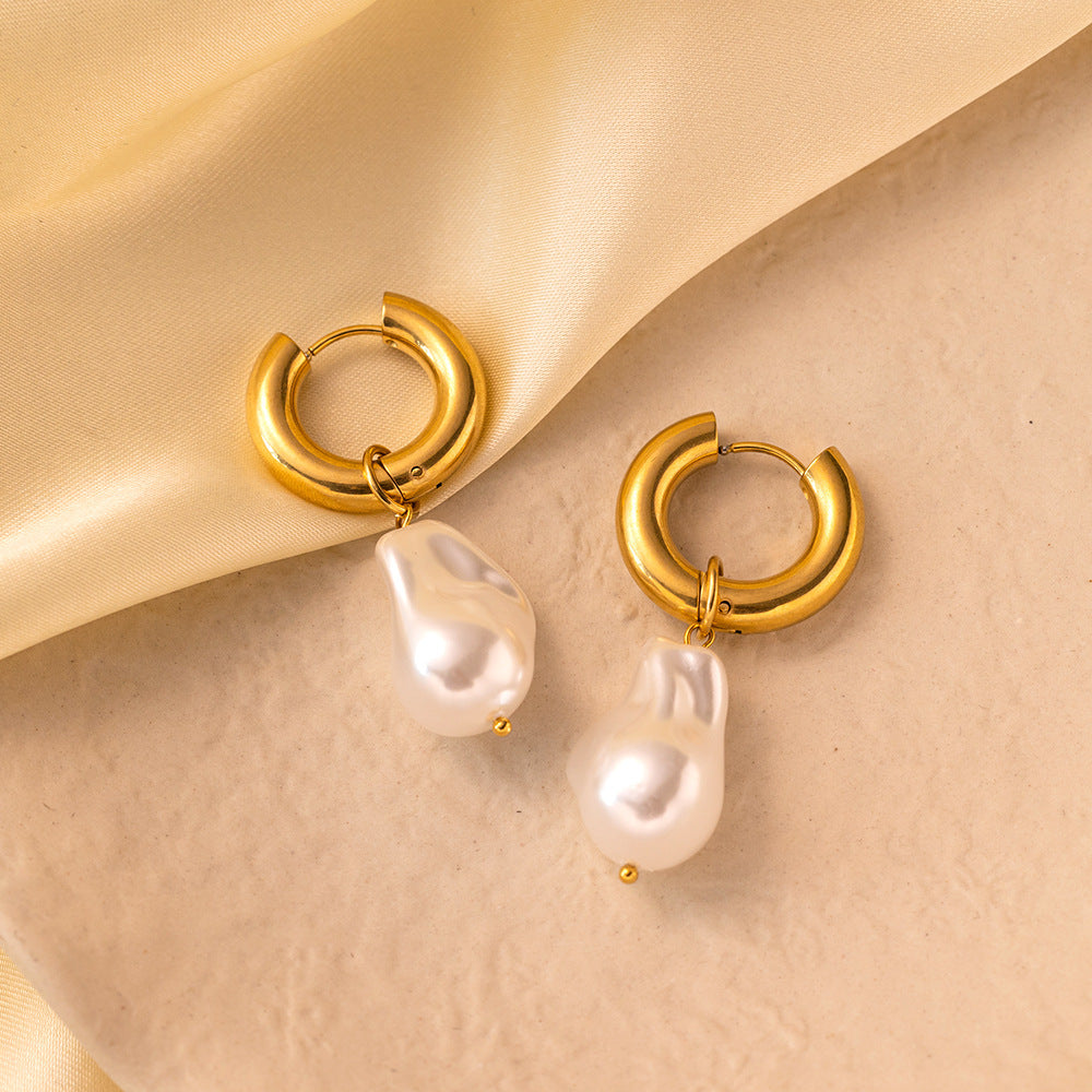 Pearl Earrings Titanium Steel 18K Gold Plated Fashion Jewelry