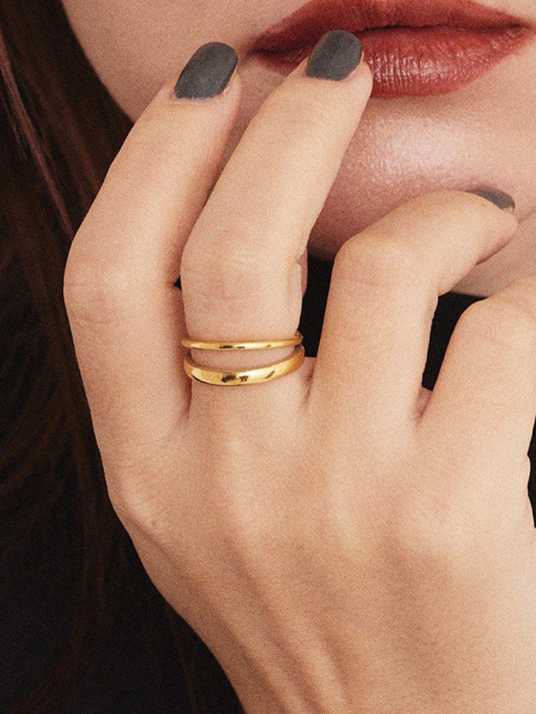 Double Layer Geometric Open Ring Stainless Steel Jewelry