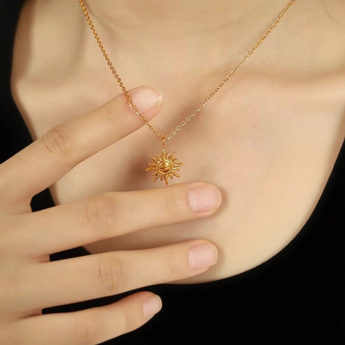 Adjustable Sunflower Pendant Titanium Steel Necklace