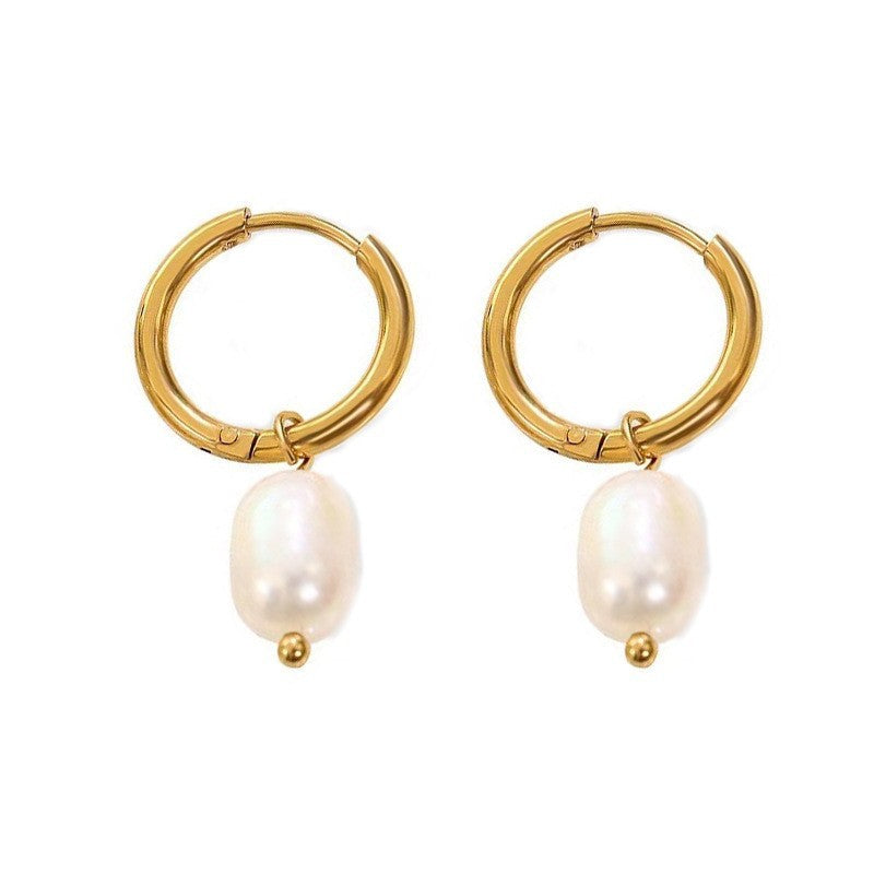Pearl Earrings Titanium Steel 18K Gold Plated Fashion Jewelry